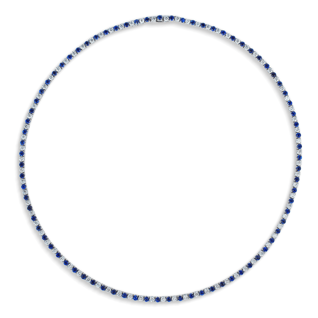 18k White Gold and Sapphire 5.92 Total Weight Line Necklace