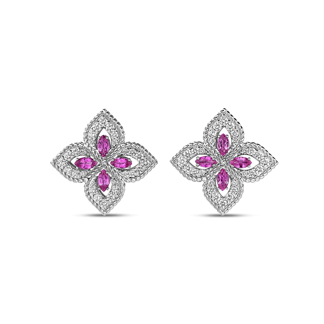 Roberto Coin Venetian Princess 18k White Gold Pink Sapphire and Diamond Stud Earrings