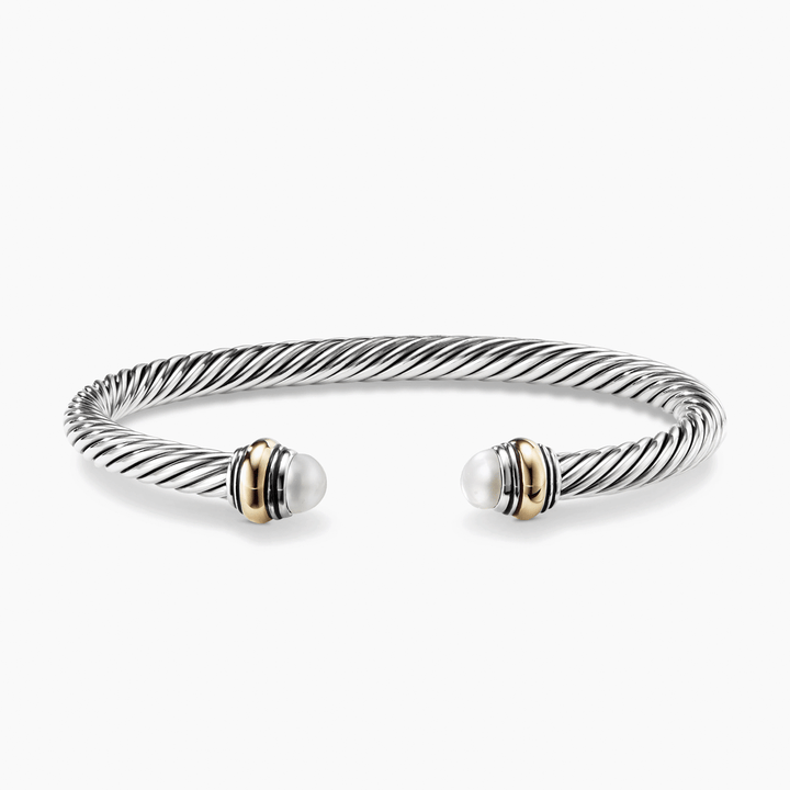 David Yurman Classic Cable Bracelet Sterling Silver with 14k Yellow Gold and Pearls, 5mm