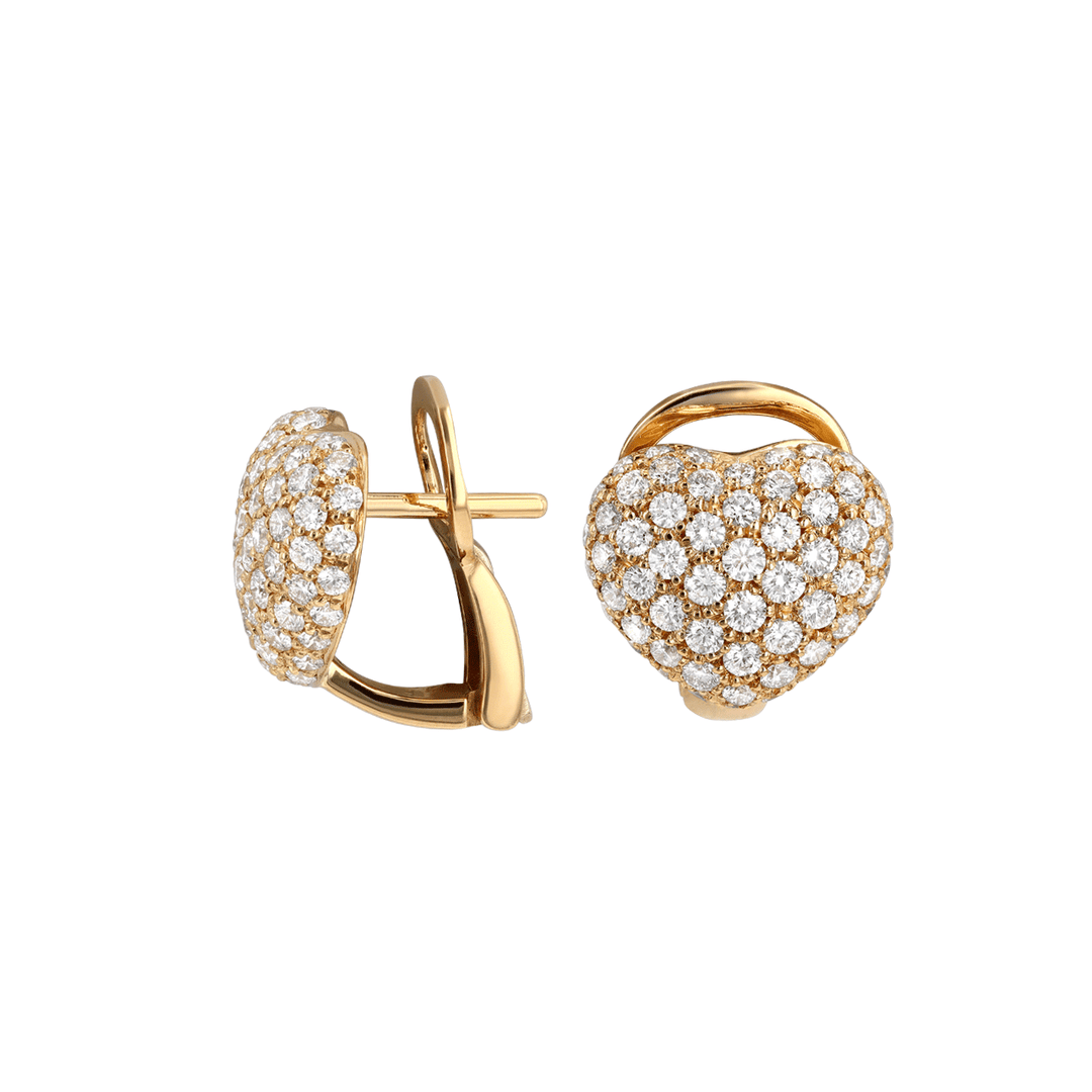 18k Gold and 1.64 Total Weight Diamond Heart Earrings