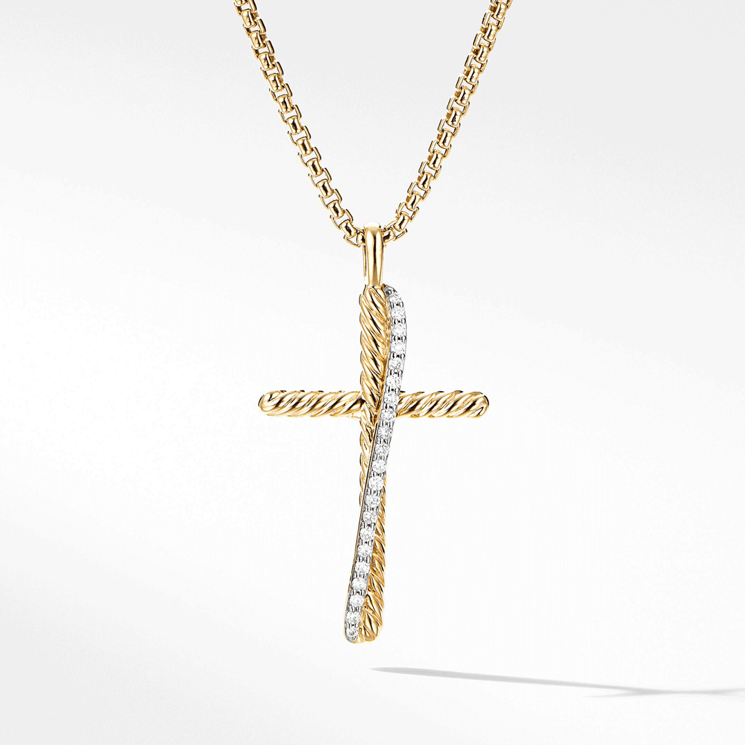 David Yurman Crossover Cross Necklace in 18k Yellow Gold with Pavé Diamonds