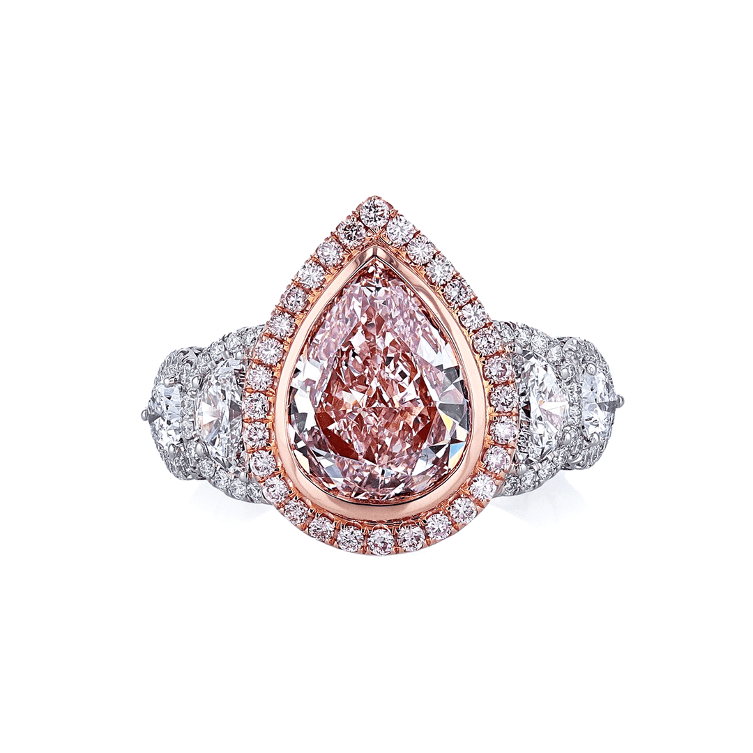 Private Reserve Platinum 18k Gold and 2.97 Total Weight Orange Pink Diamond Ring