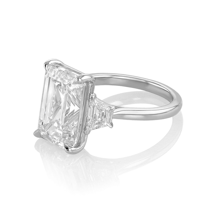 Hamilton Origin Platinum and 8.06 Total Weight Emerald Cut Diamond Three Stone Engagement Ring