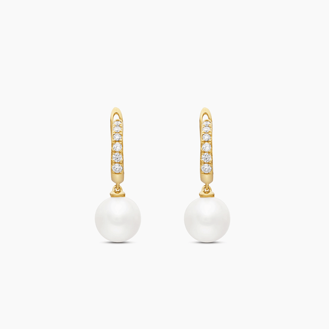 David Yurman Pearl and Pavé Drop Earrings 18K Yellow Gold with Pearls and Diamonds, 15.6mm