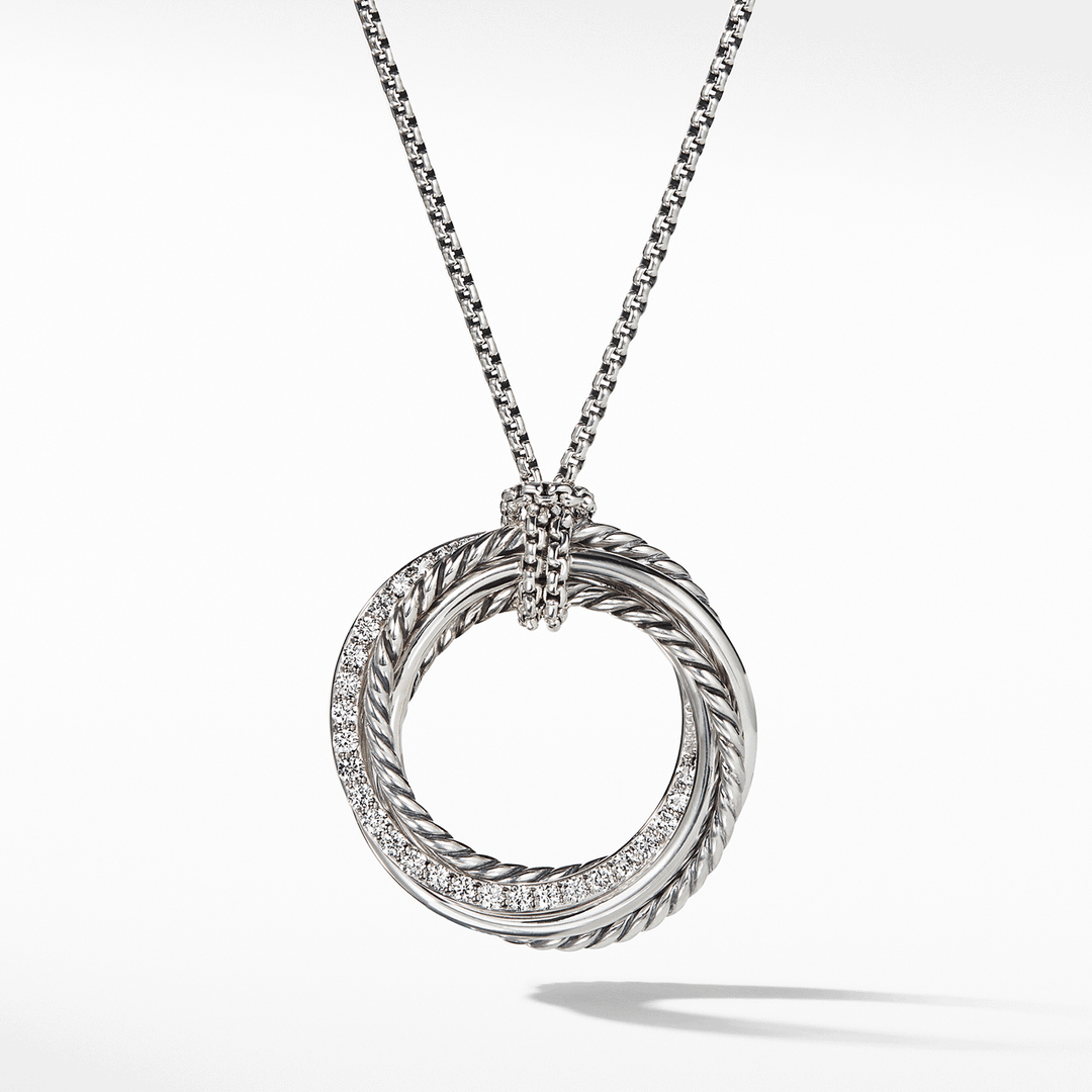 David Yurman Crossover Pendant Necklace in Sterling Silver with Pavé Diamonds