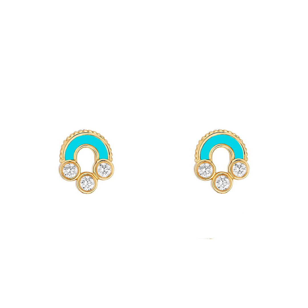 Viltier 18k Yellow Gold Magnetic Diamond and Turquoise Stud Earrings