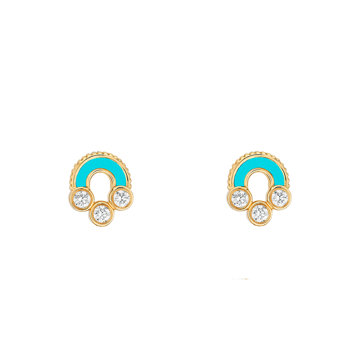 Viltier 18k Yellow Gold Magnetic Diamond and Turquoise Stud Earrings