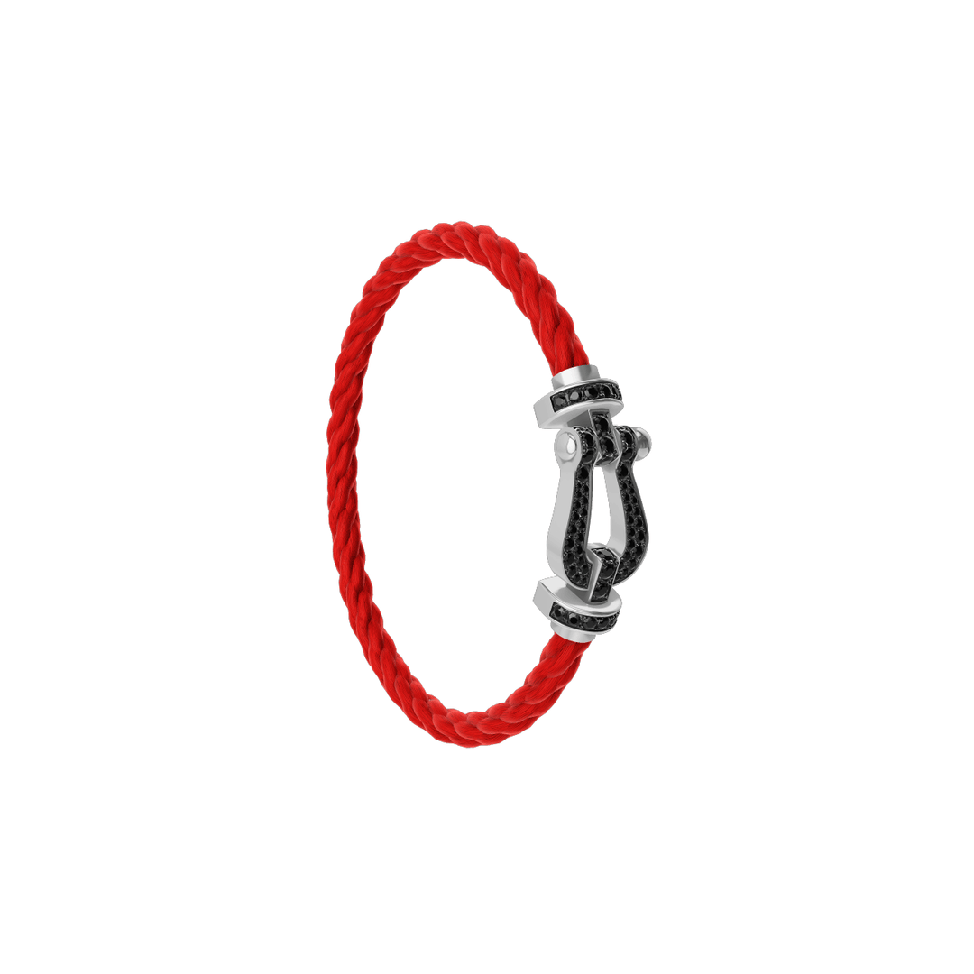 FRED FORCE 10 Red Cord with 18k White Gold LG Full black sapphire Buckle, Exclusively at Hamilton Jewelers