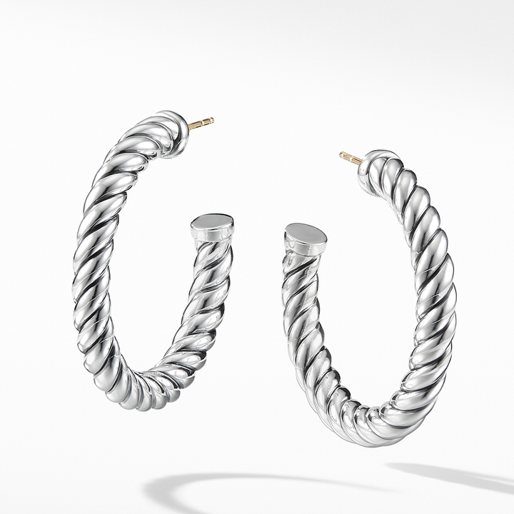 David Yurman Sculpted Cable Hoop Earrings Sterling Silver, 40mm