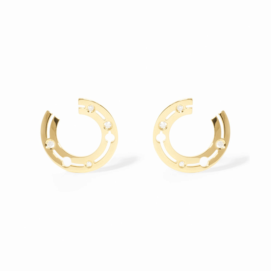 Dinh Van Pulse 18k Yellow Gold and Diamond Hoops