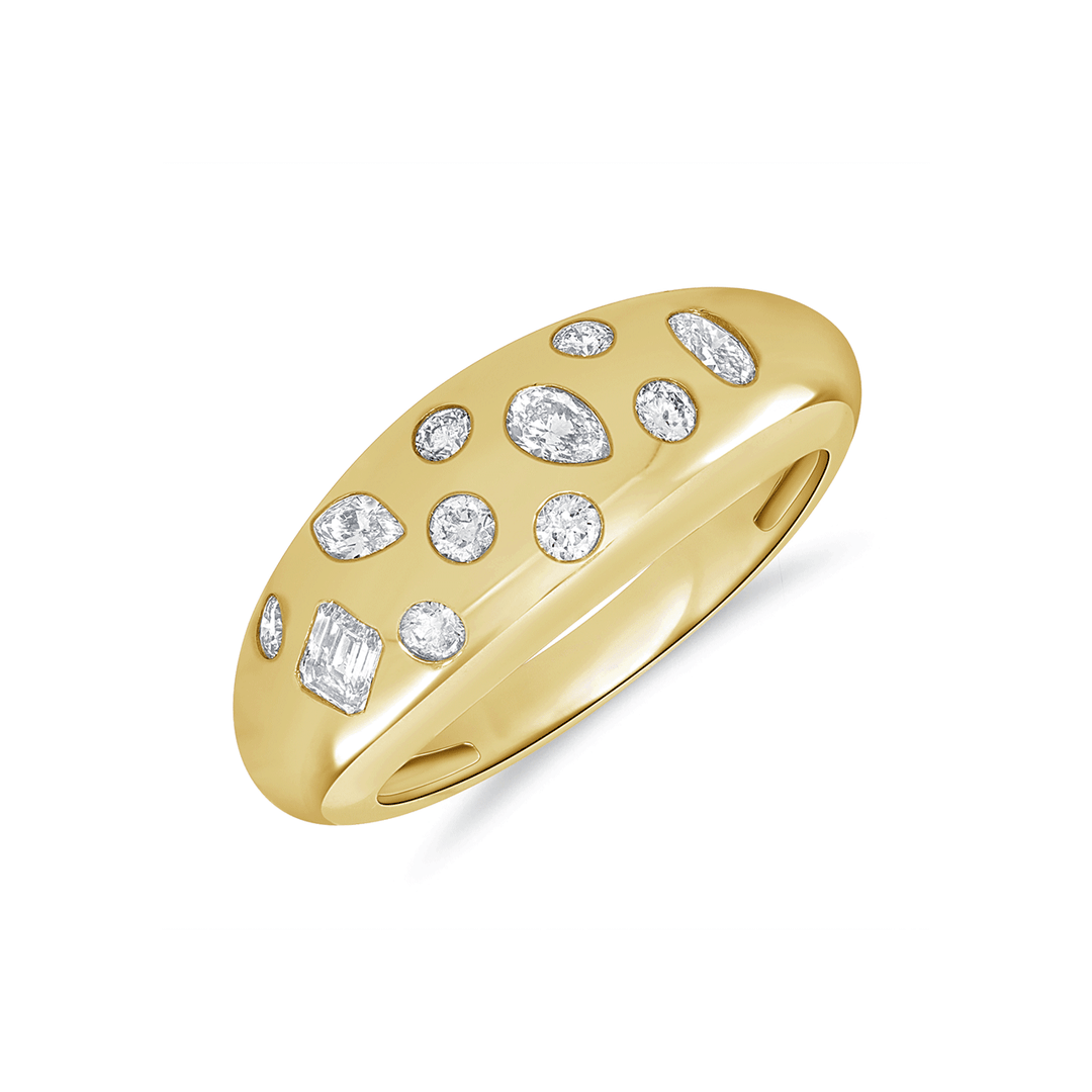 14k Yellow Gold and 0.22 Total Weight Diamond Sculptural Band