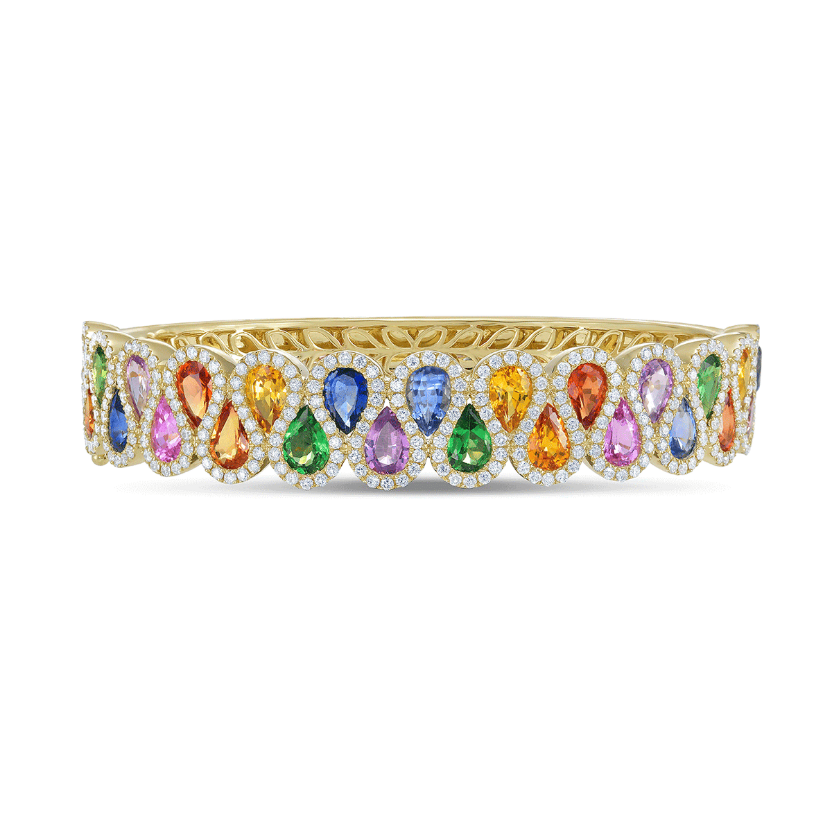 Charles Krypell 18k Yellow Gold and 11.10 Total Weight Multi Color Sapphire Diamond Bracelet