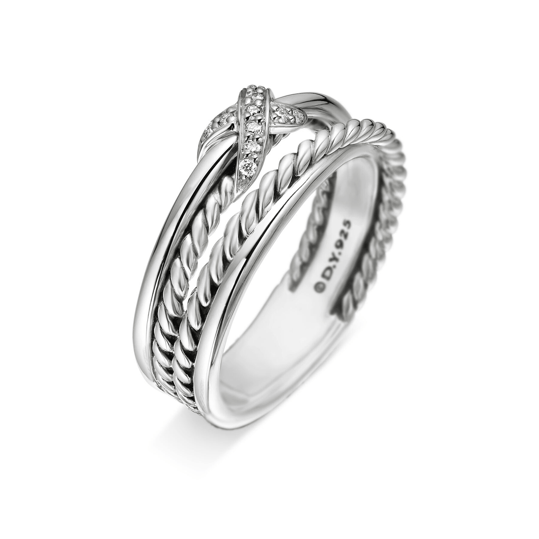 David Yurman X Crossover Band Ring Sterling Silver with Diamonds, 6mm