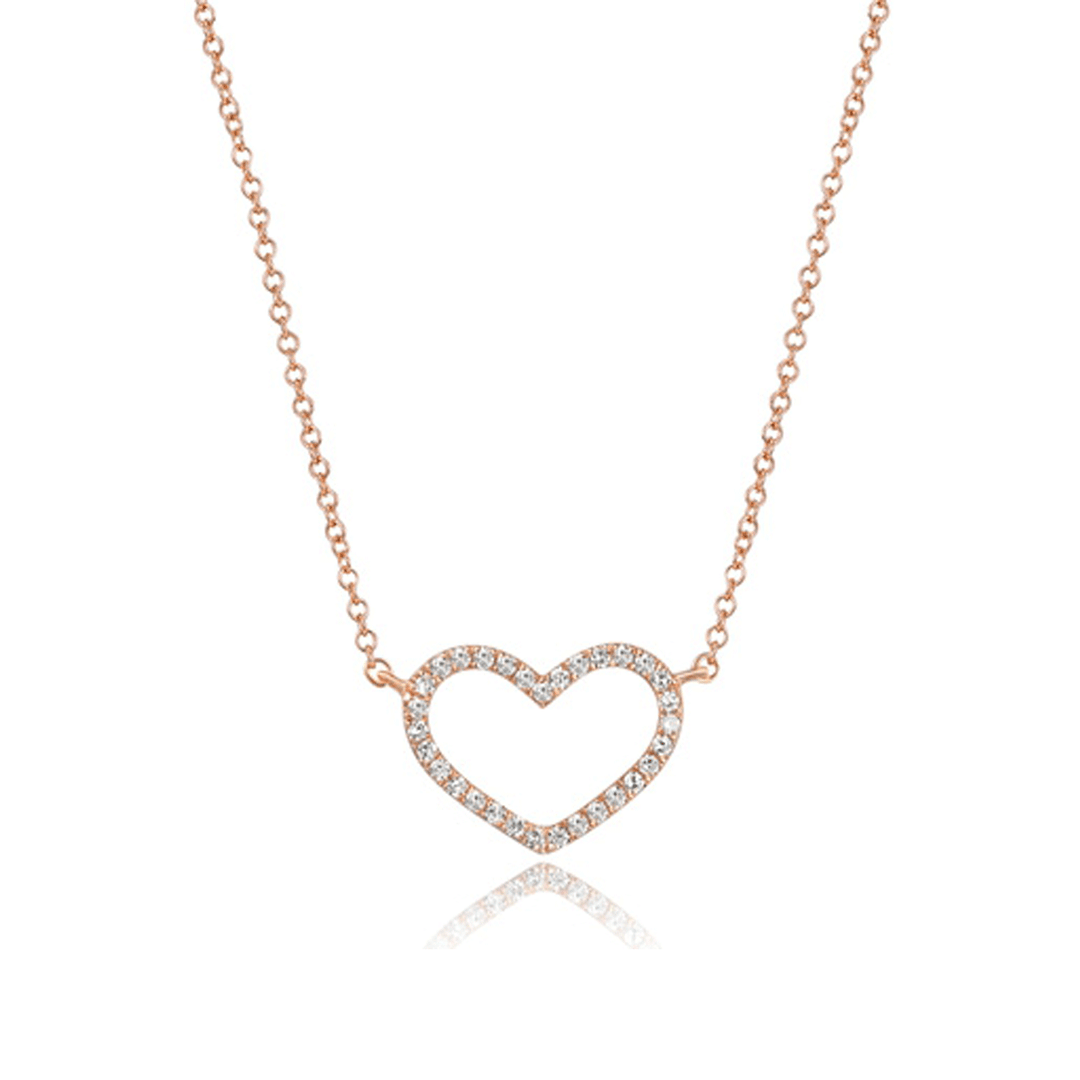 14k Rose Gold Petite Heart and Diamond .09 Total Weight Necklace