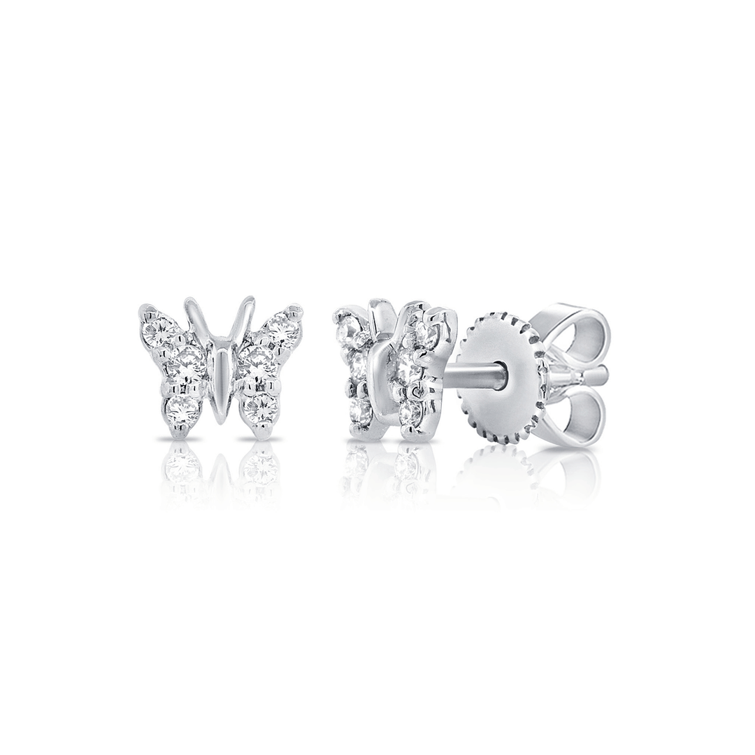 14k White Gold Mini Diamond .10 Total Weight Butterfly Studs