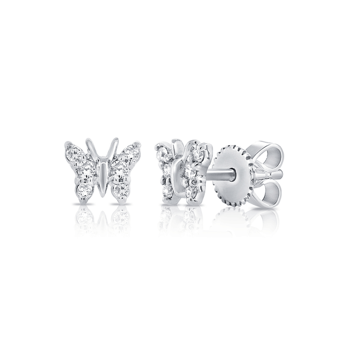 14k White Gold Mini Diamond .10 Total Weight Butterfly Studs
