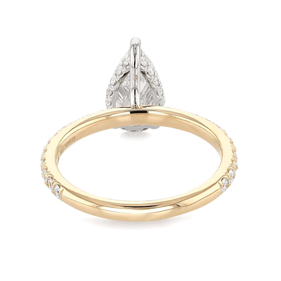 Hamilton Silhouette Collection Platinum 18k Yellow Gold and 1.34 Total Weight Pear Shape Diamond Engagement Ring