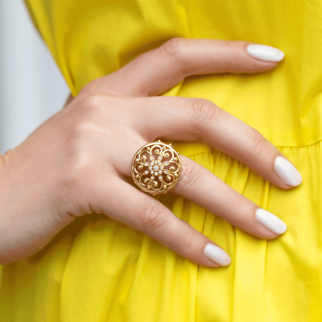 Arabesque 18k Yellow Gold and Diamond .12 Total Weight Ring