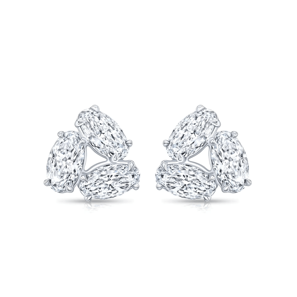 18k White Gold and Moval Shape Diamonds 4.36 Total Weight Earrings