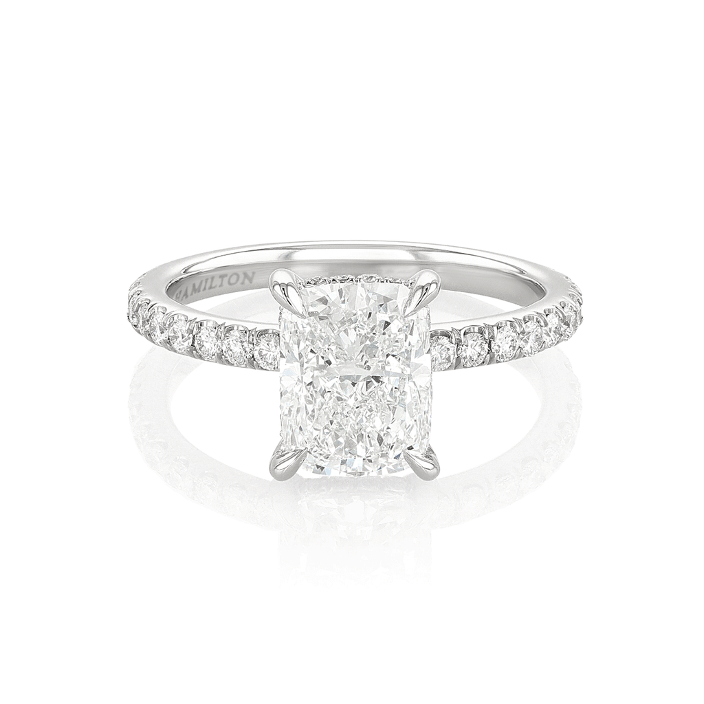 Hamilton Silhouette Collection Platinum and 2.01 Total Weight Cushion Cut Diamond Engagement Ring