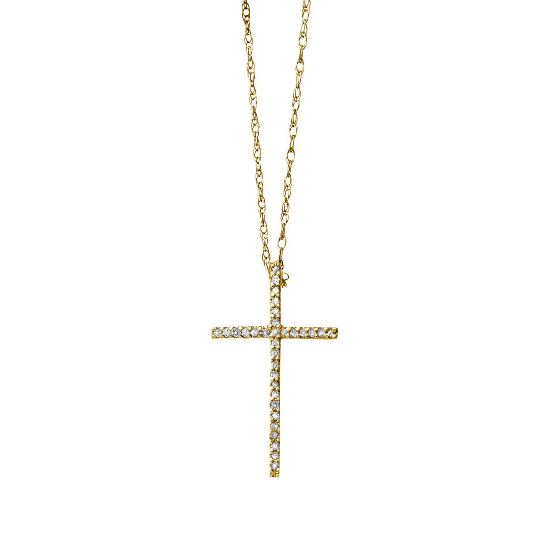 Classic 14k Gold Diamond .15 Total Weight Cross Pendant