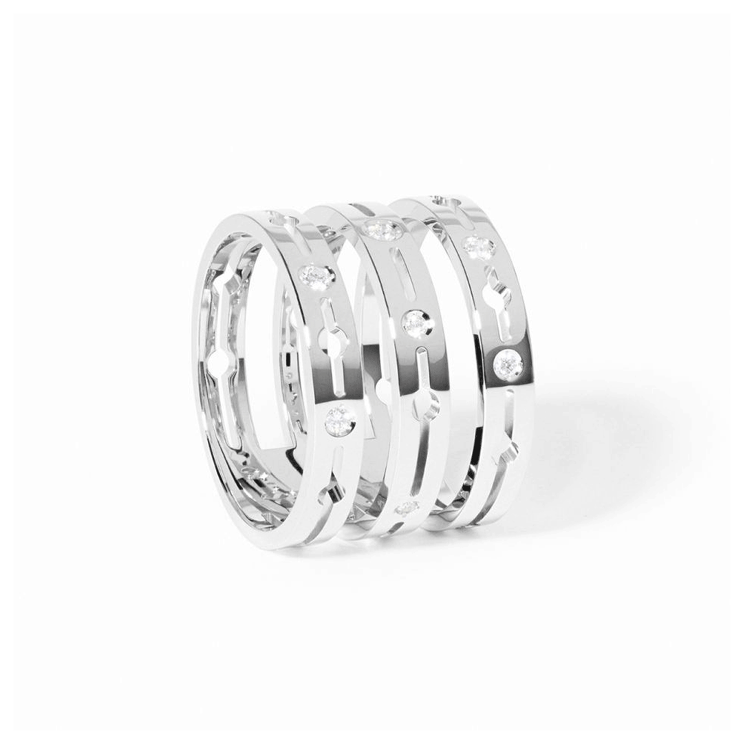 Dinh Van Pulse 18k White Gold and Diamond 3 Row ring