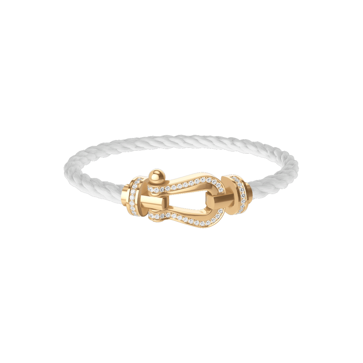 FRED Force 10 White Cord with 18k Yellow Full Diamond LG Buckle, Exclusively at Hamilton Jewelers