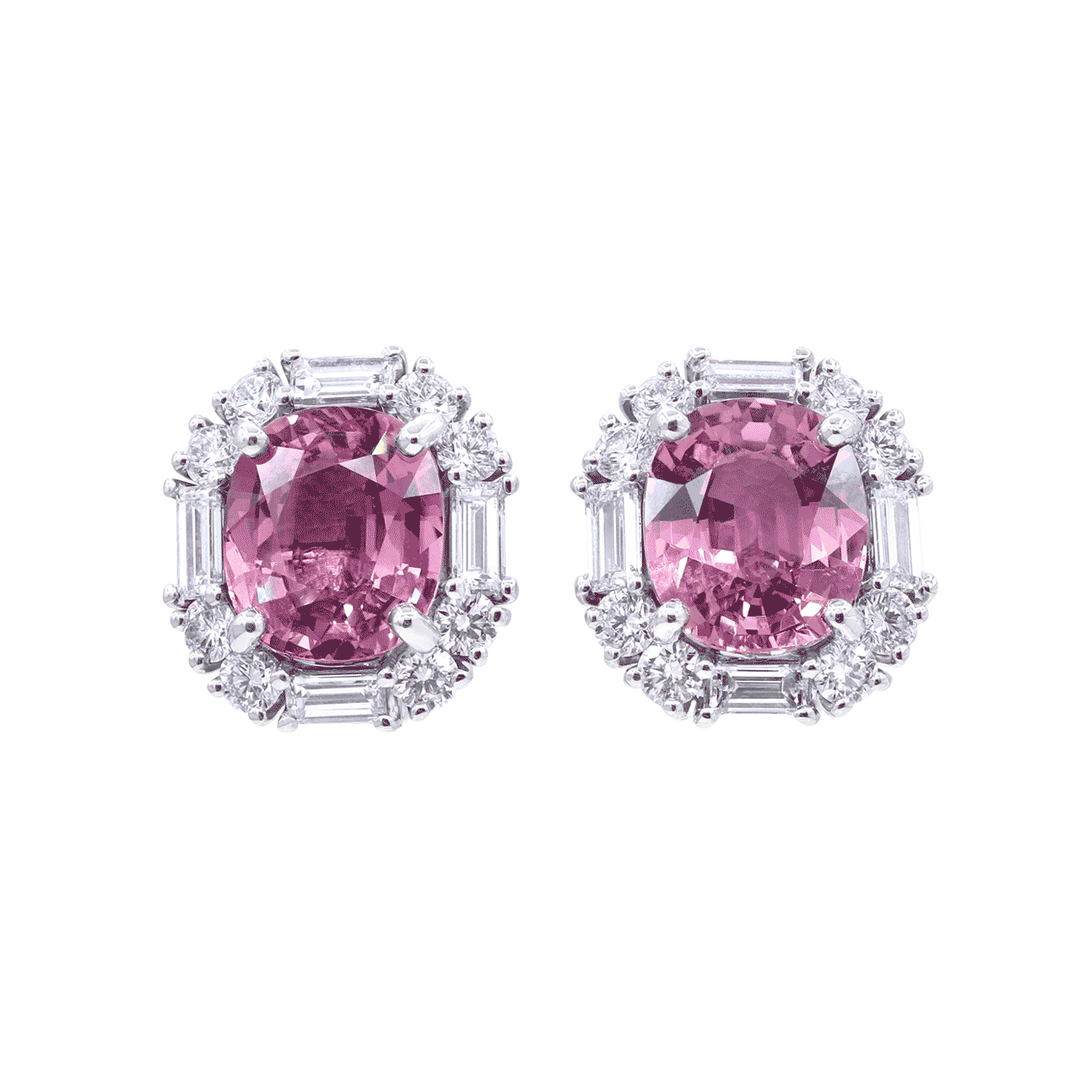 Oscar Heyman Platinum Pink Sapphires 4.82 Total Weight and Diamond Earrings