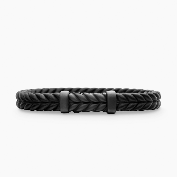 David Yurman Chevron Bracelet Black Rubber with Black Titanium, 9mm