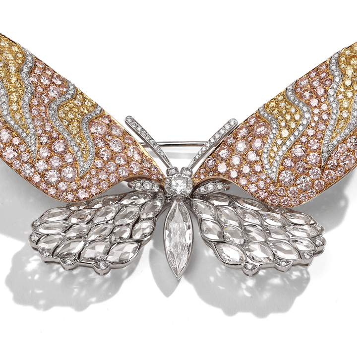 Hamilton Private Reserve Collection Platinum 18k Yellow Gold and Multi Color Diamond Butterfly Pin