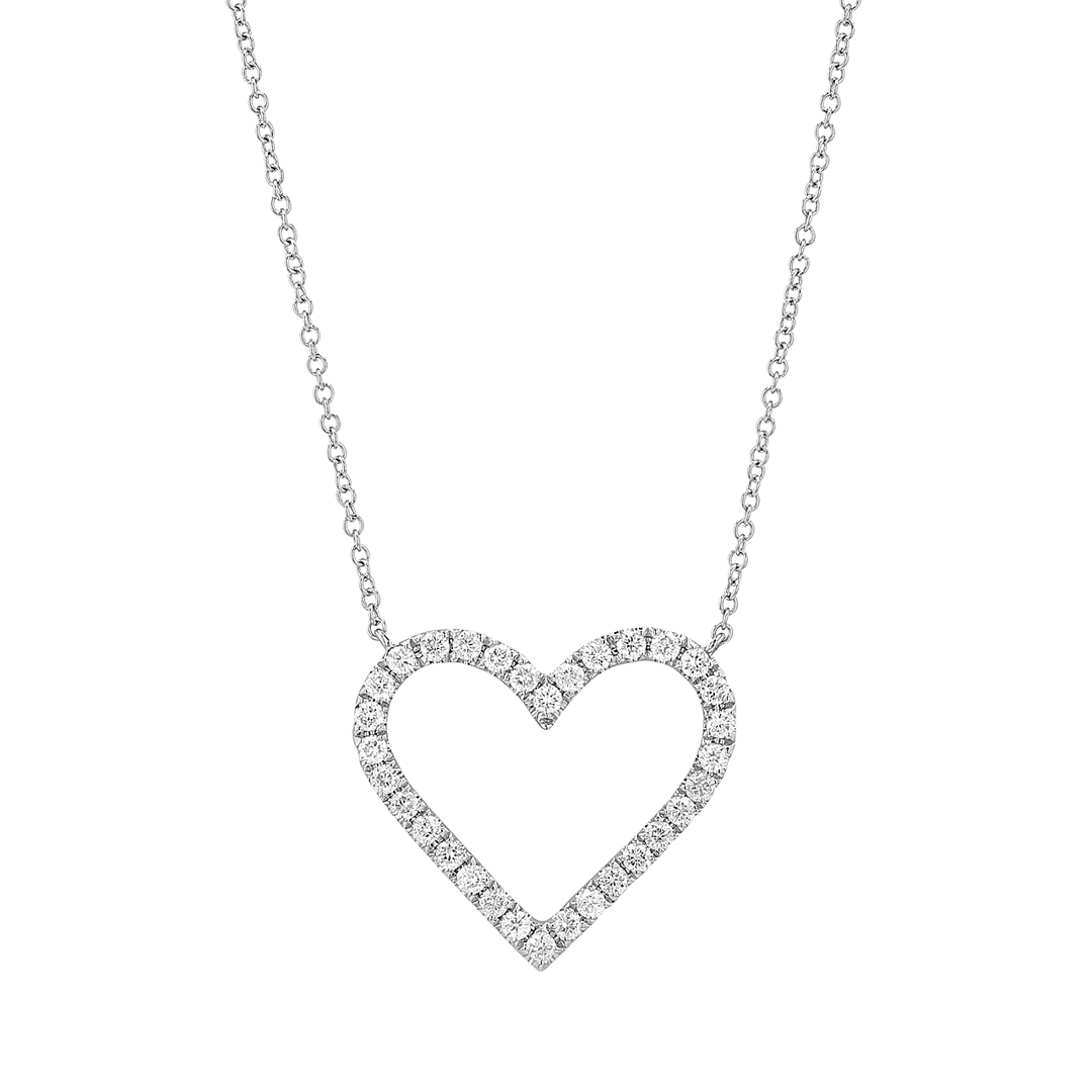 14k White Gold and Diamond .51 Total Weight Heart Necklace