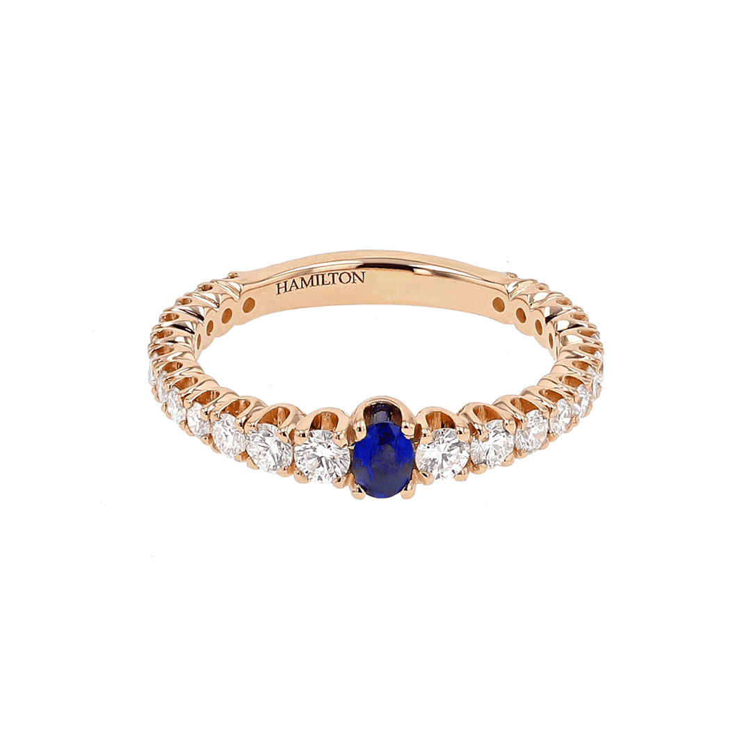 18k Rose Gold Sapphire .16 Total Weight and Diamond Ring