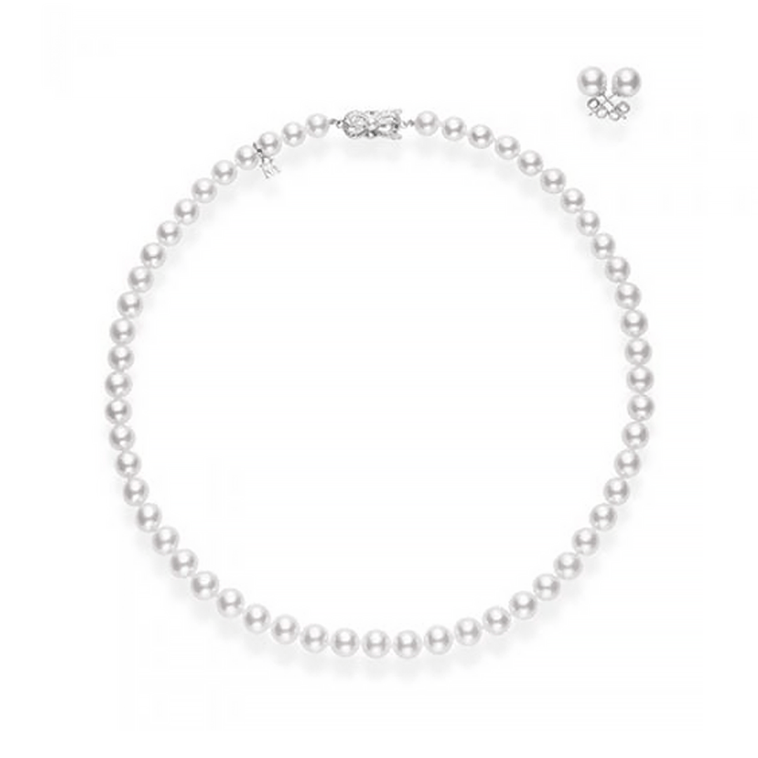 Mikimoto Akoya Cultured Pearl Strand & Earring Set in 18k White Gold