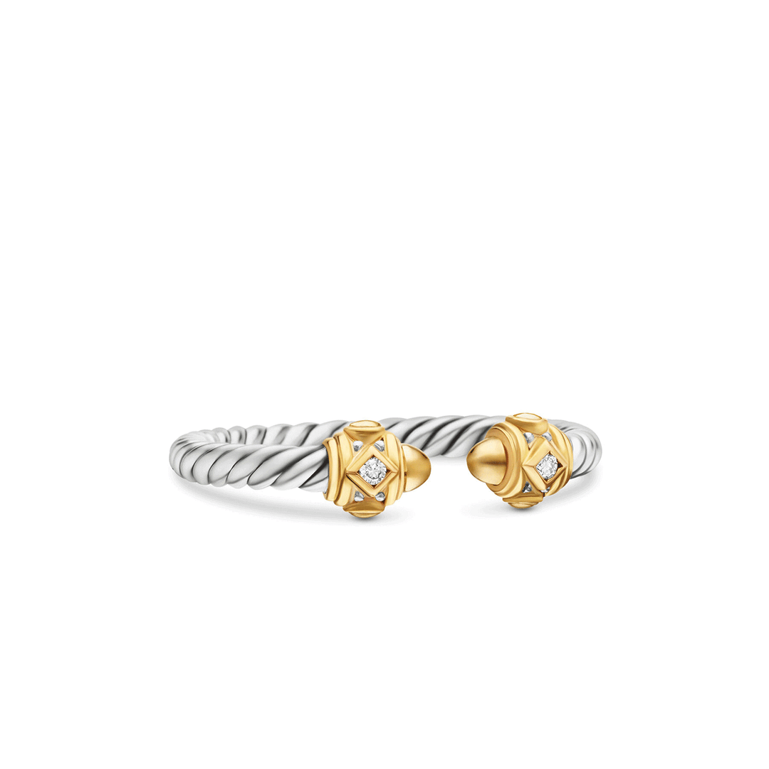 David Yurman Renaissance Ring in Sterling Silver with 14k Yellow Gold Domes and Diamonds