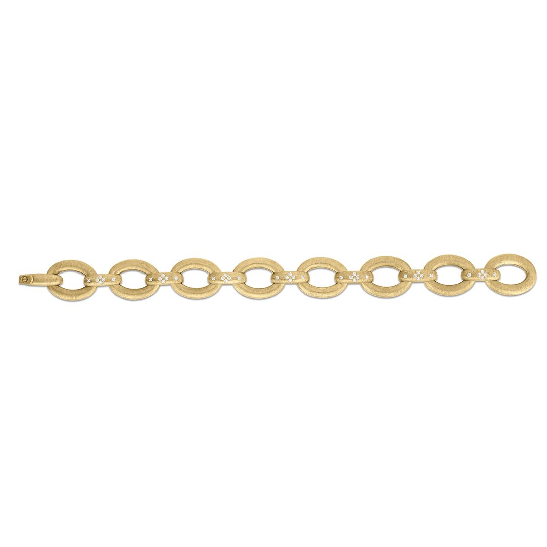 Roberto Coin Duchessa 18k Yellow Gold Satin Oval & Diamond Accent Link Bracelet