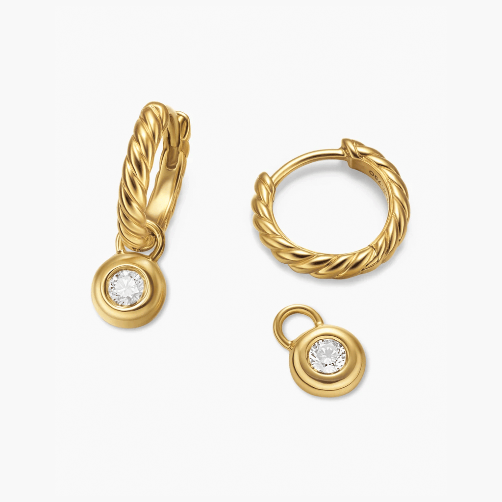 David Yurman Petite Cable Huggie Drop Earrings 18K Yellow Gold with Diamonds