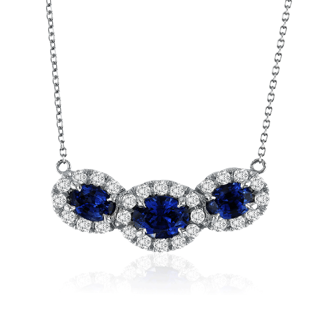 18k White Gold Sapphires 1.73 Total Weight and Diamonds Necklace