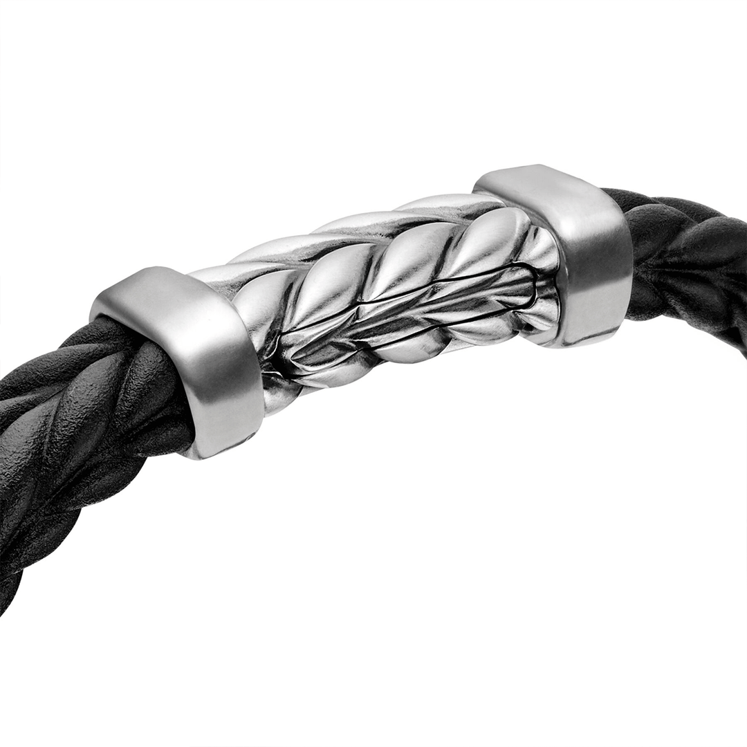 David Yurman Chevron Bracelet Black Rubber with Sterling Silver, 9mm