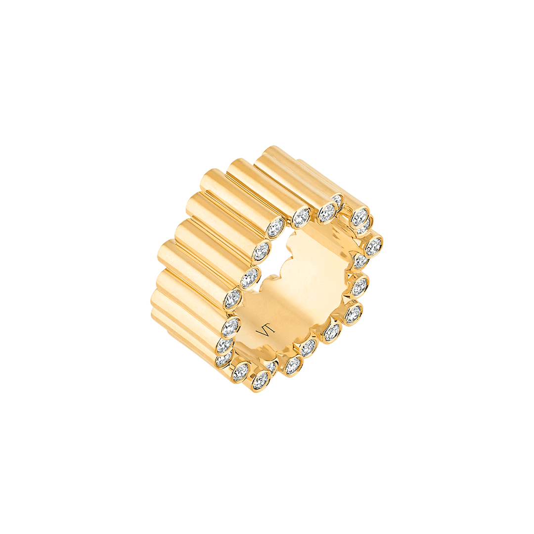 Viltier 18k Yellow Gold Edge Diamond Large Band