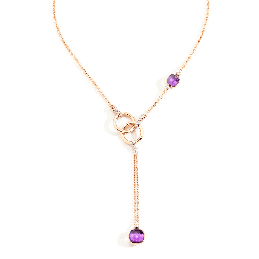 Pomellato Nudo 18k Rose White Gold Amethyst Diamond Lariat Necklace