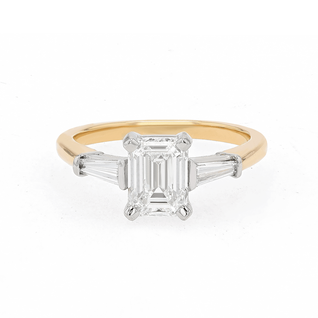 Hamilton Collection Platinum 18k Yellow Gold and 1.60 Total Weight Emerald Cut Diamond Engagement Ring