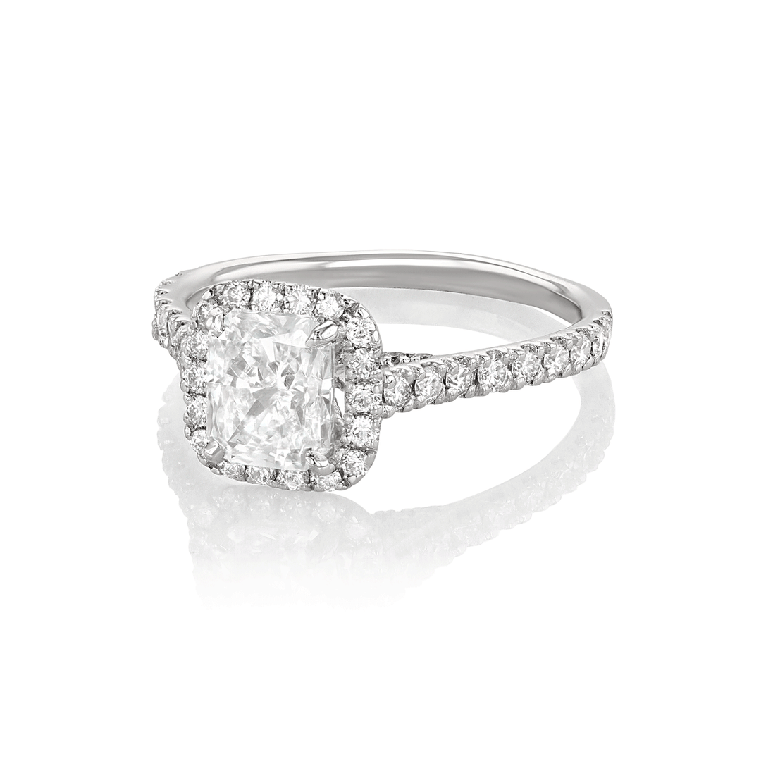 Hamilton Lisette Collection Platinum and Radiant Cut Diamond 1.50 Total Weight Engagement Ring
