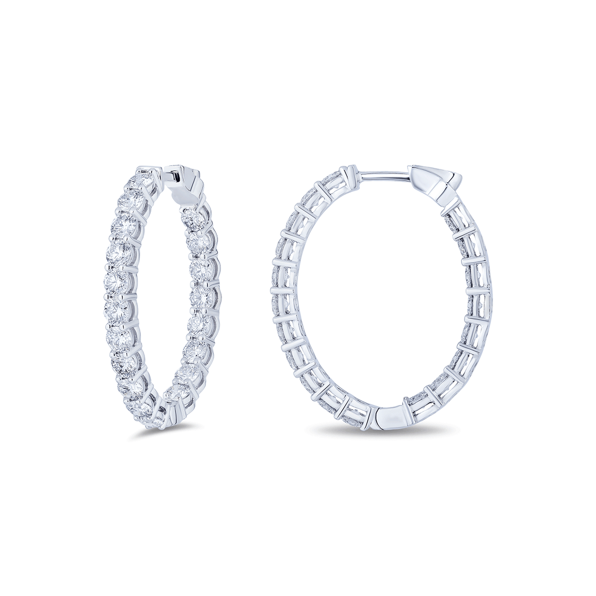 18k White Gold and Diamond 3.99 Total Weight Oval 28mm In and Out Hoops