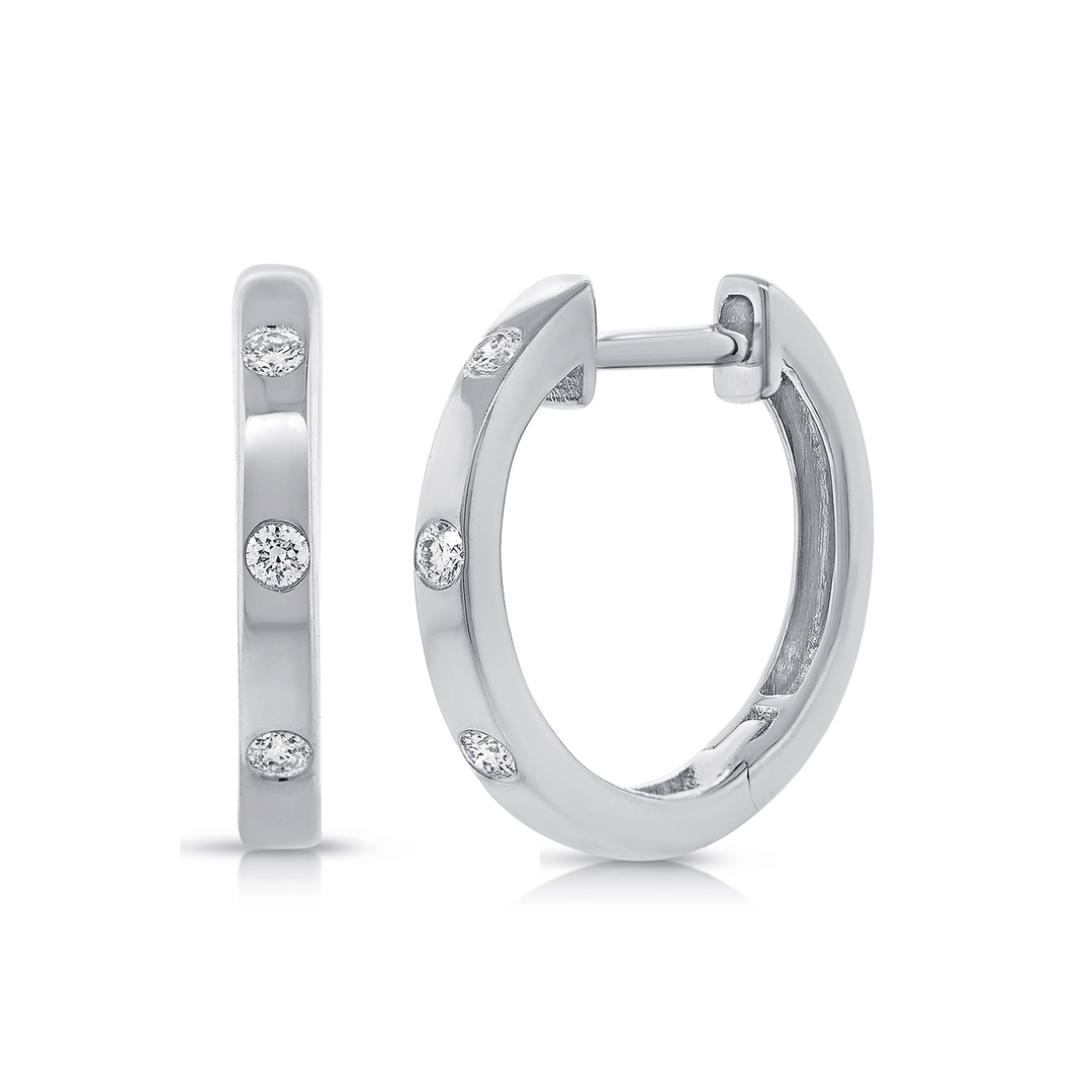 14k White Gold and 0.09 Total Weight Diamond Huggies