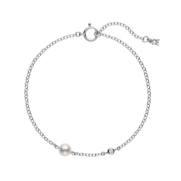 Mikimoto 18k White Gold Akoya Pearl Diamond Bracelet