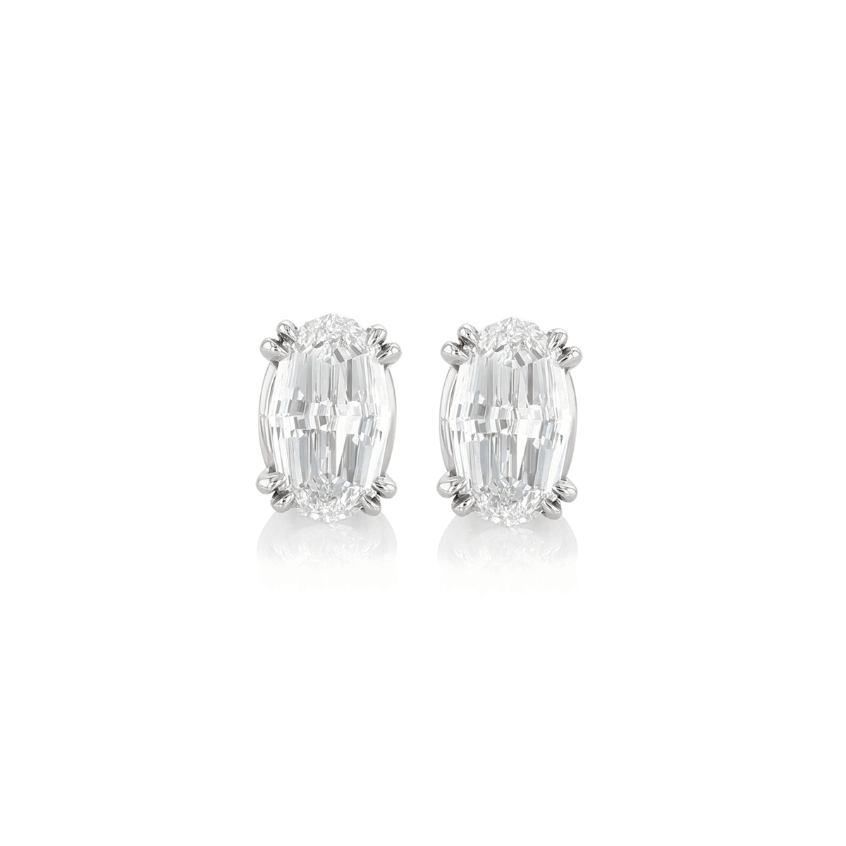 18k White Gold and 2.12 Total Weight Oval Diamond Earrings