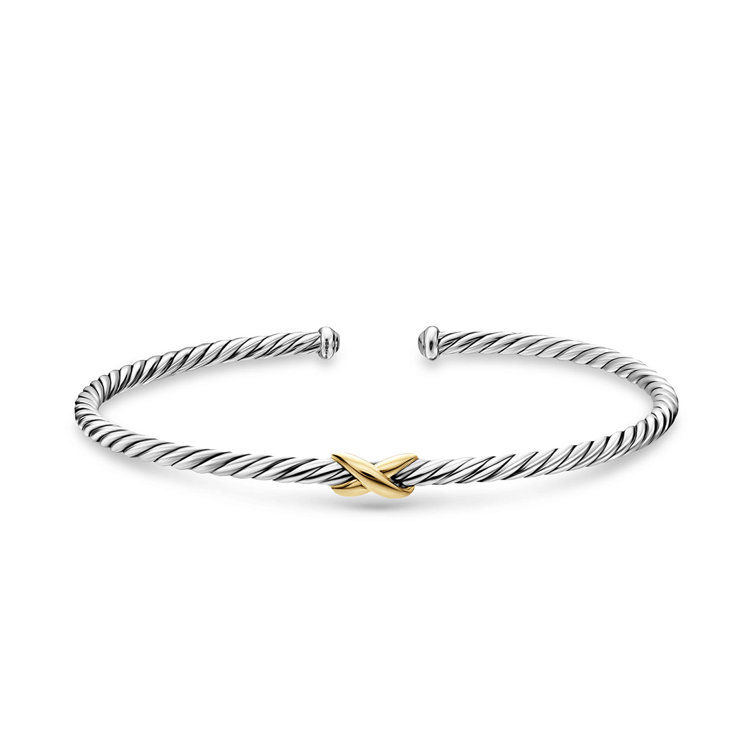 David Yurman Micro Cable Flex X Bracelet Sterling Silver with 14k Yellow Gold, 2.6mm