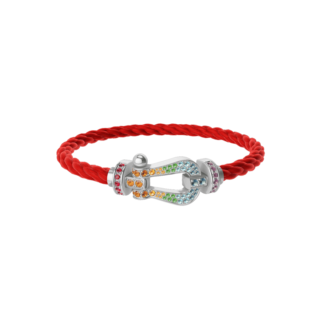 FRED FORCE 10 Red Cord with 18k White Gold Rainbow Gemstone LG Buckle, Exclusively at Hamilton Jewelers