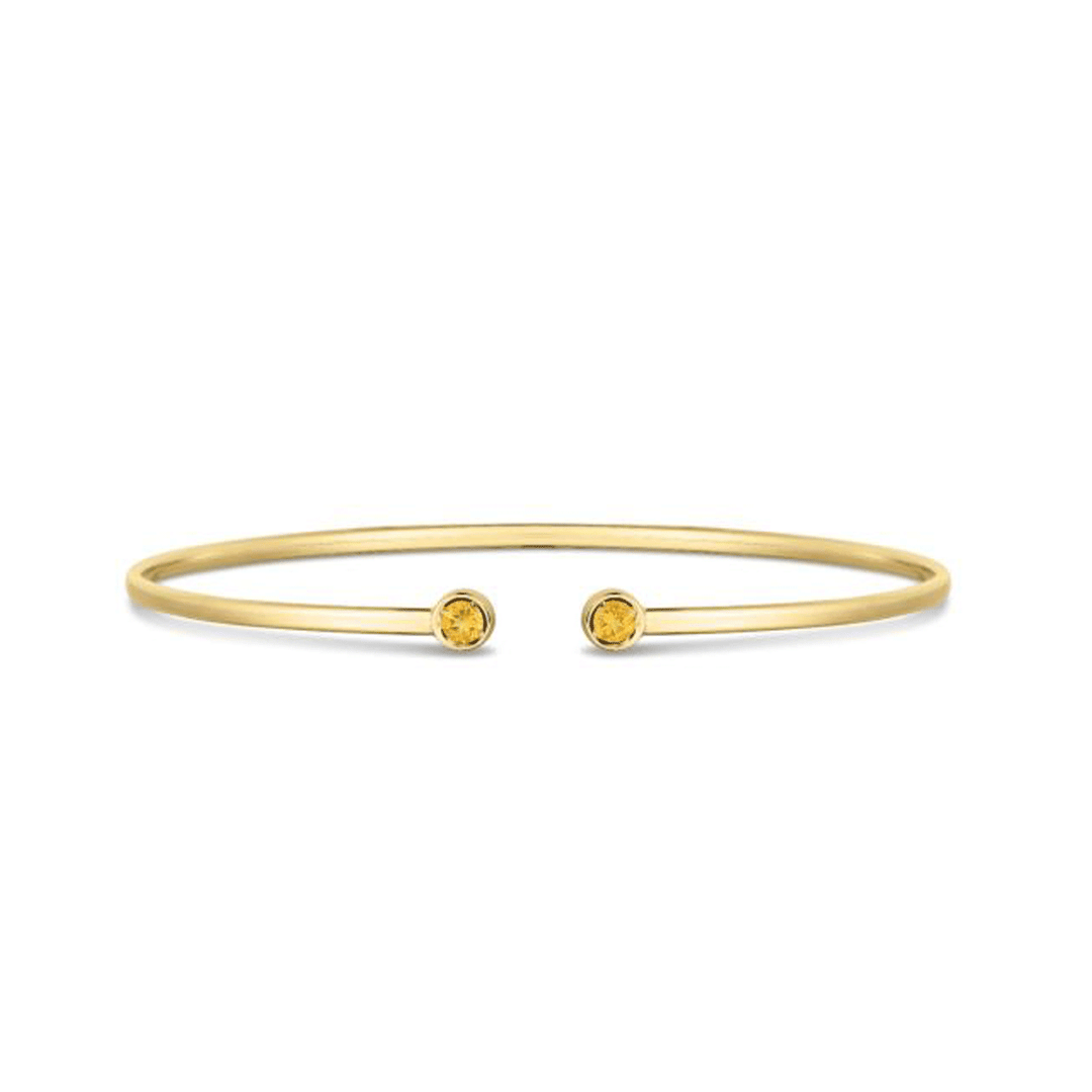 14k Yellow Gold and Citrine Open Cuff Bangle Bracelet