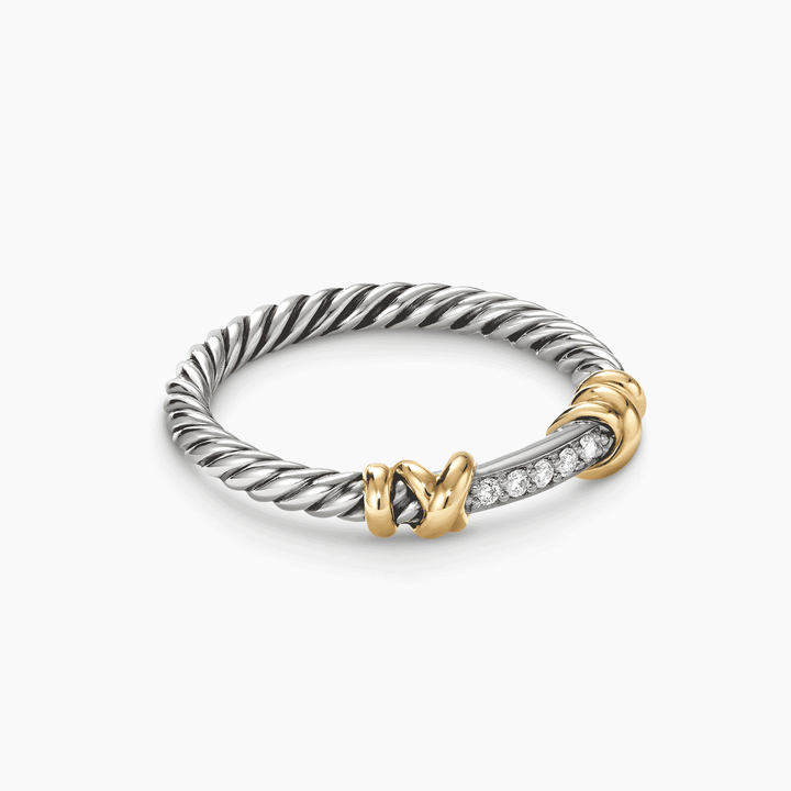 David Yurman Petite Helena Wrap Band Ring Sterling Silver with 18k Yellow Gold and Diamonds, 4mm